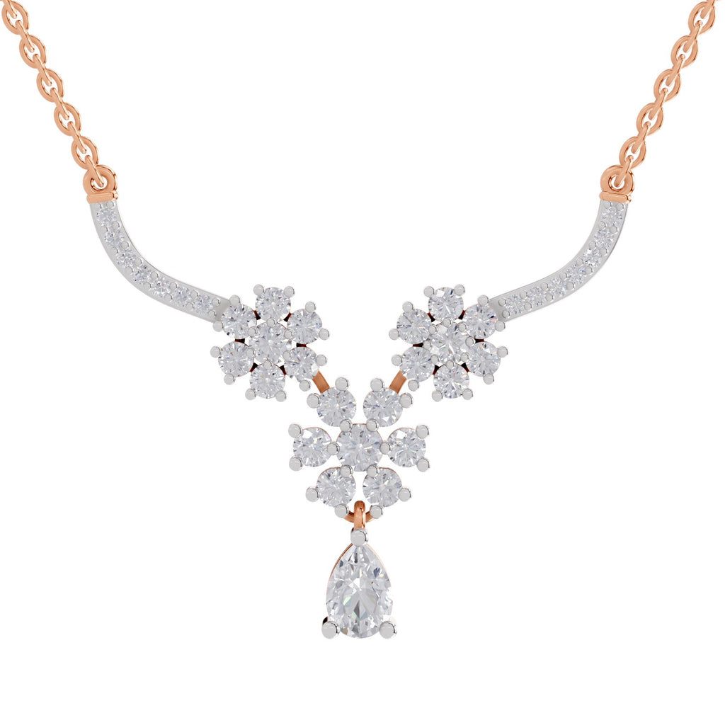 1.69 Carat Floral Cluster Diamond Necklace 14K - Rose Gold