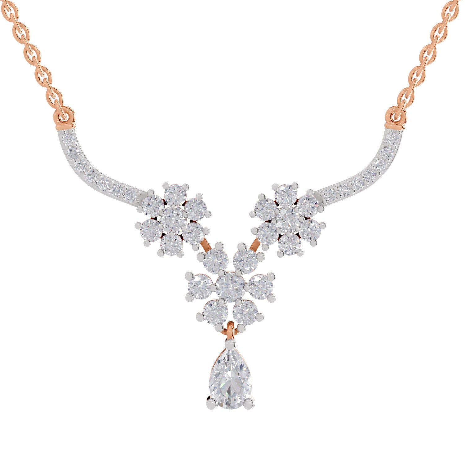 1.69 Carat Floral Cluster Diamond Necklace 14K - Rose Gold