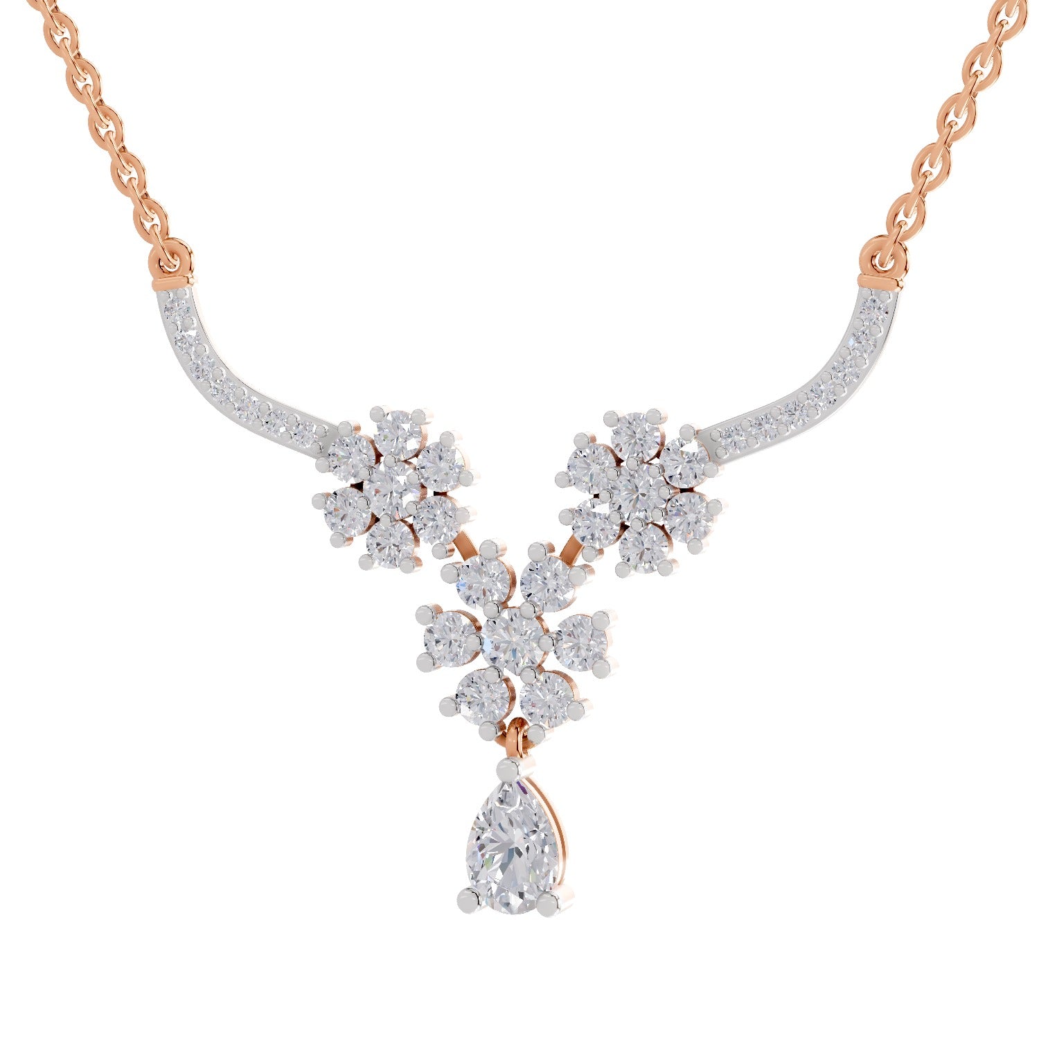 1.69 Carat Floral Cluster Diamond Necklace 14K - Rose Gold