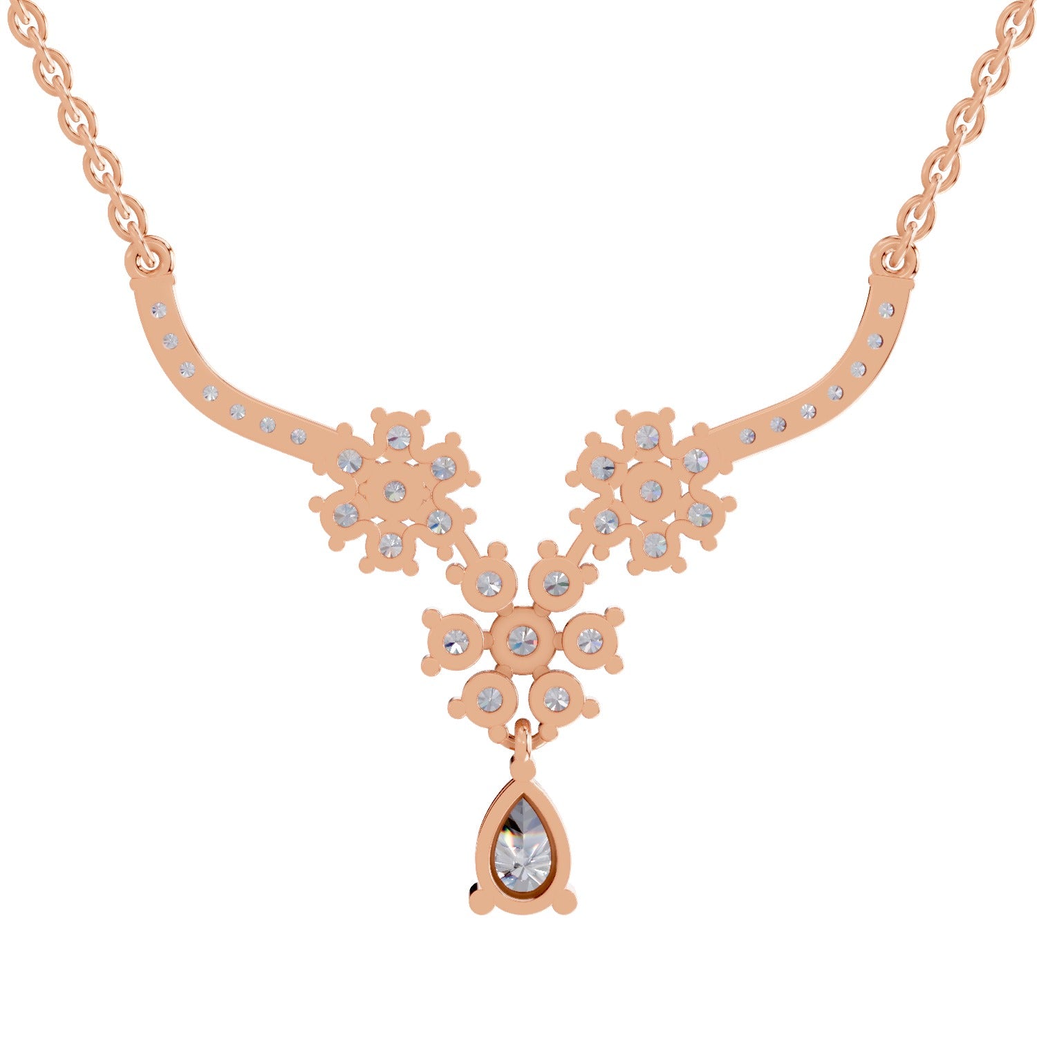 1.69 Carat Floral Cluster Diamond Necklace 14K - Rose Gold