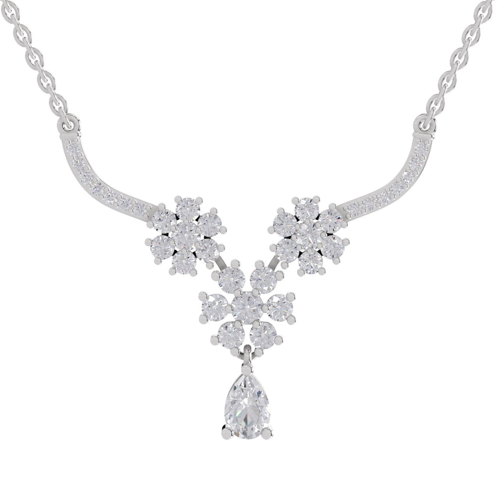 1.69 Carat Floral Cluster Diamond Necklace 14K - White Gold