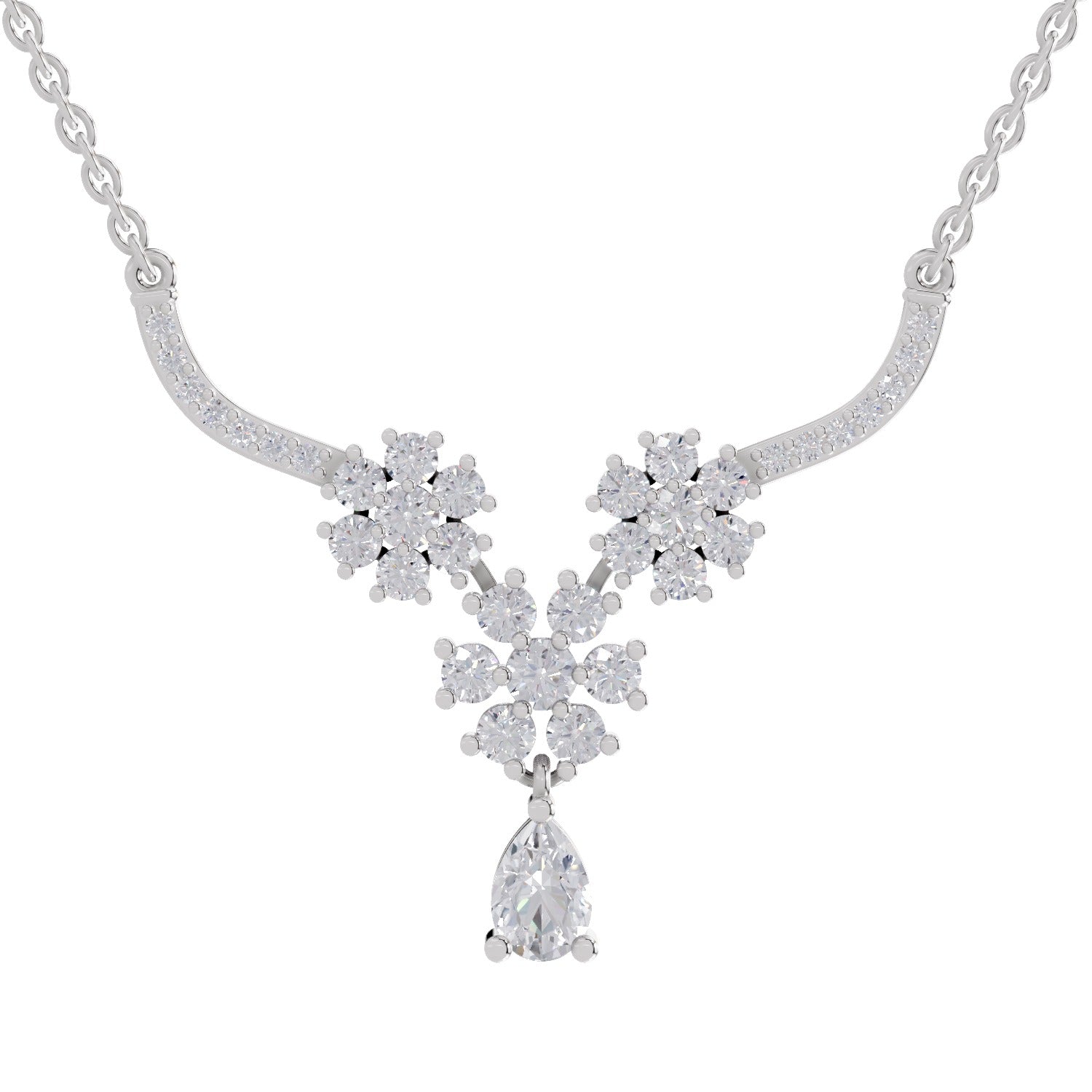 1.69 Carat Floral Cluster Diamond Necklace 14K - White Gold