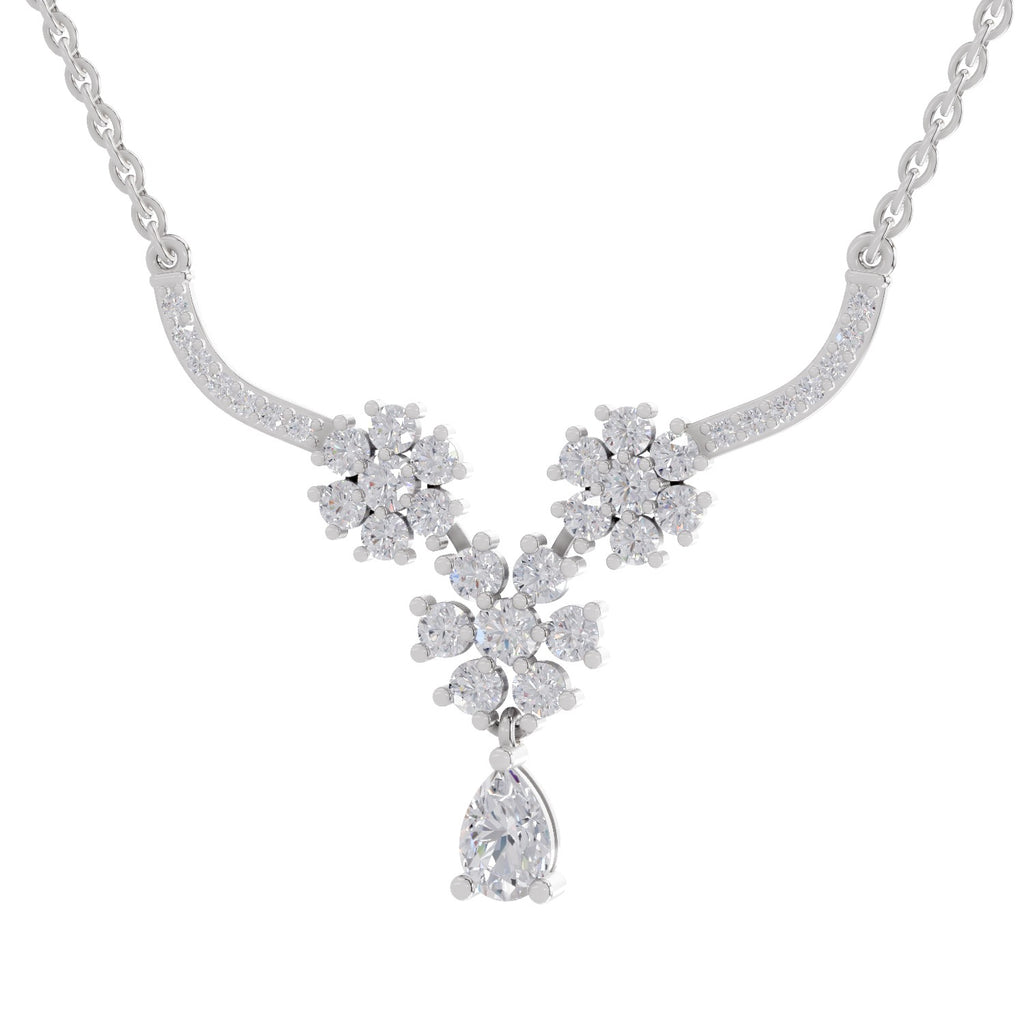 1.69 Carat Floral Cluster Diamond Necklace 14K - White Gold