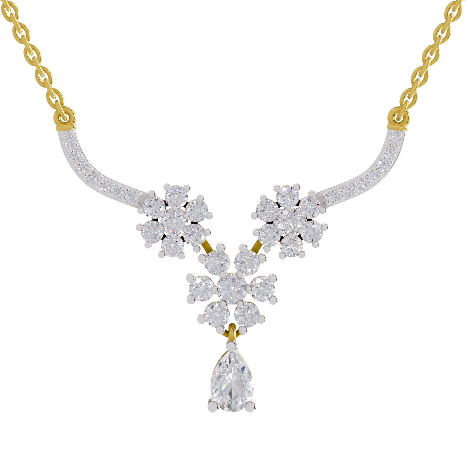 1.69 Carat Floral Cluster Diamond Necklace 14K