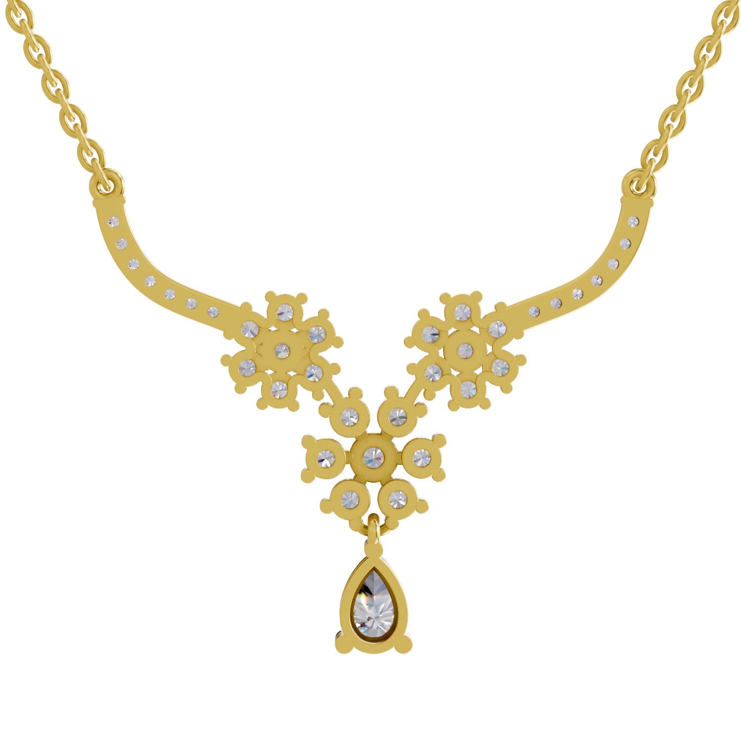 1.69 Carat Floral Cluster Diamond Necklace 14K
