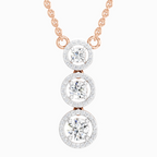 1.43 Carat Round Three Stone Halo Pendant Necklace 14K - Rose Gold
