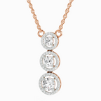 1.43 Carat Round Three Stone Halo Pendant Necklace 14K - Rose Gold