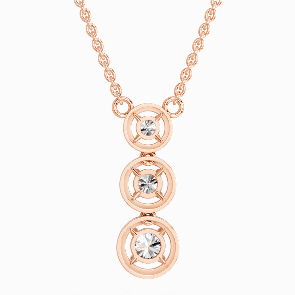 1.43 Carat Round Three Stone Halo Pendant Necklace 14K - Rose Gold