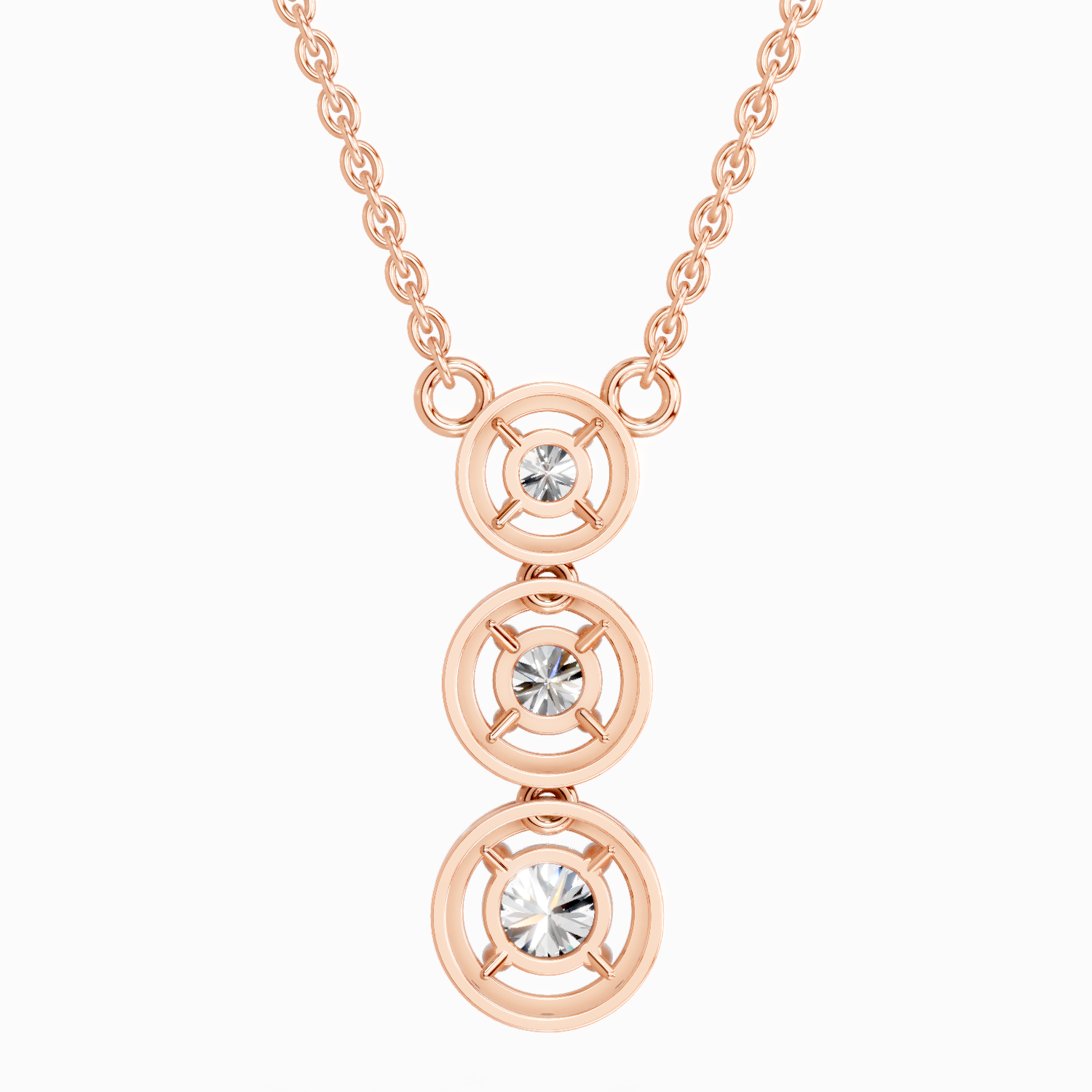 1.43 Carat Round Three Stone Halo Pendant Necklace 14K - Rose Gold
