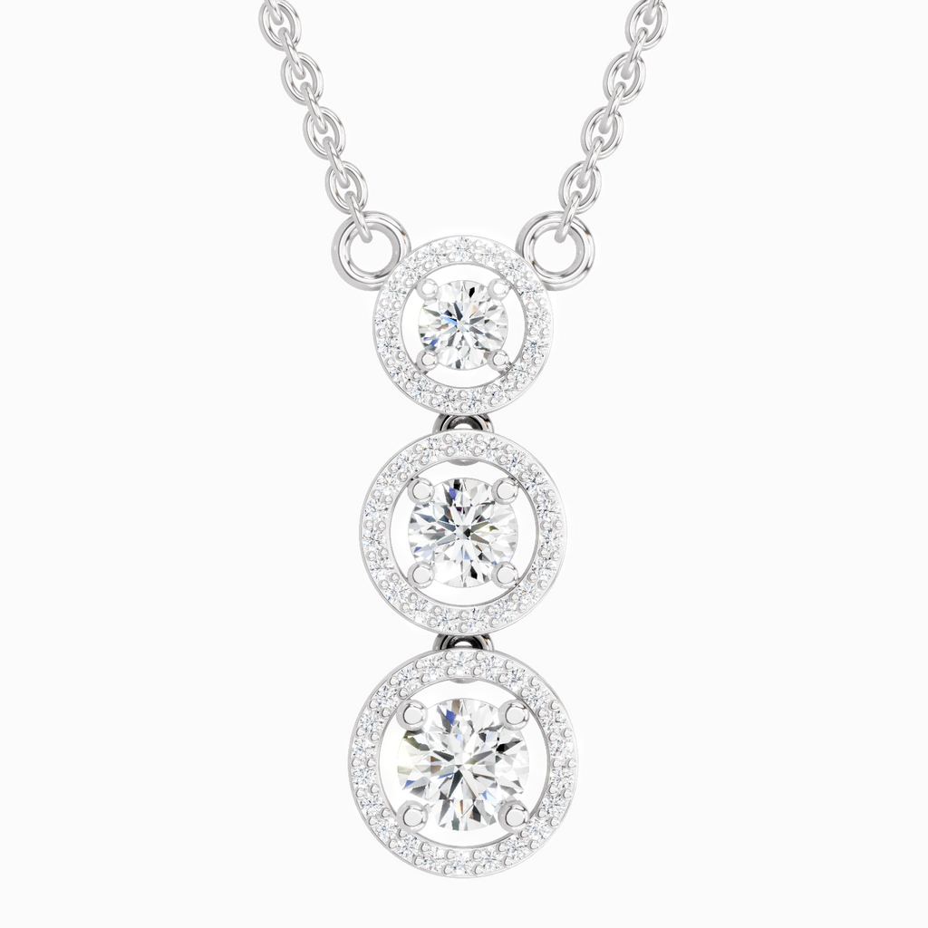 1.43 Carat Round Three Stone Halo Pendant Necklace 14K - White Gold
