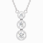 1.43 Carat Round Three Stone Halo Pendant Necklace 14K - White Gold