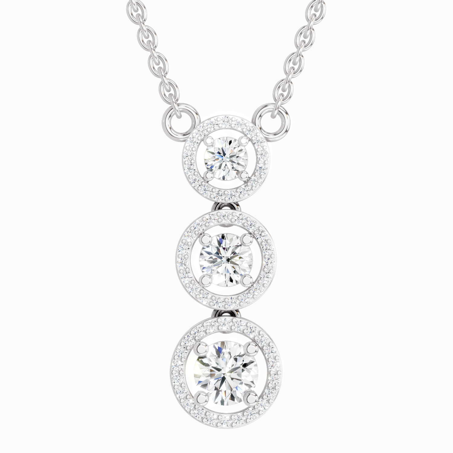 1.43 Carat Round Three Stone Halo Pendant Necklace 14K - White Gold