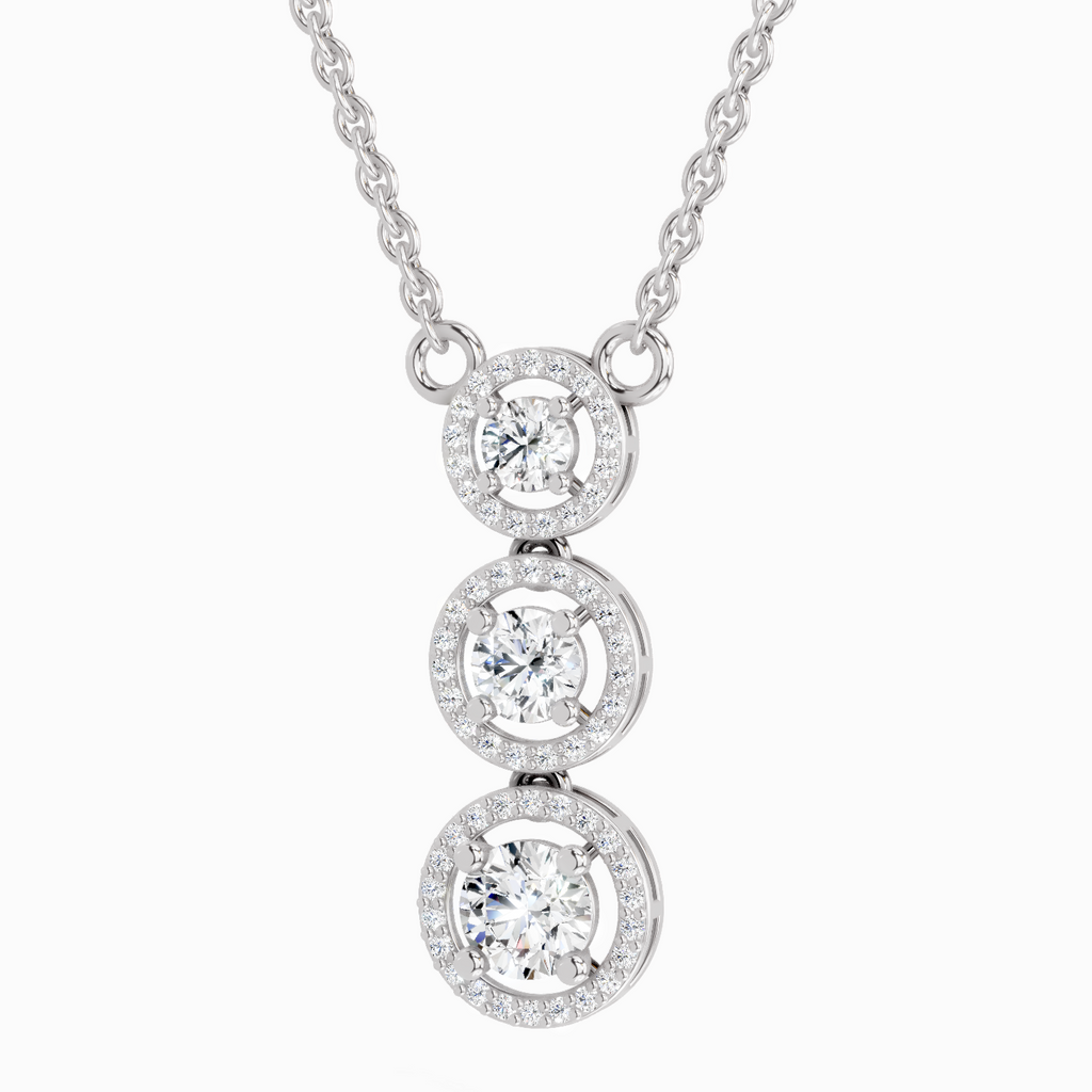 1.43 Carat Round Three Stone Halo Pendant Necklace 14K - White Gold