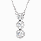 1.43 Carat Round Three Stone Halo Pendant Necklace 14K - White Gold