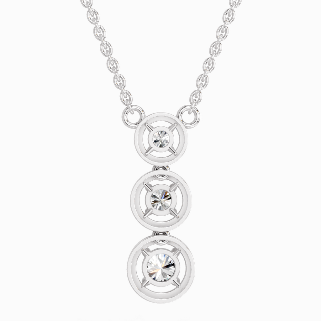 1.43 Carat Round Three Stone Halo Pendant Necklace 14K - White Gold