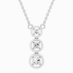 1.43 Carat Round Three Stone Halo Pendant Necklace 14K - White Gold