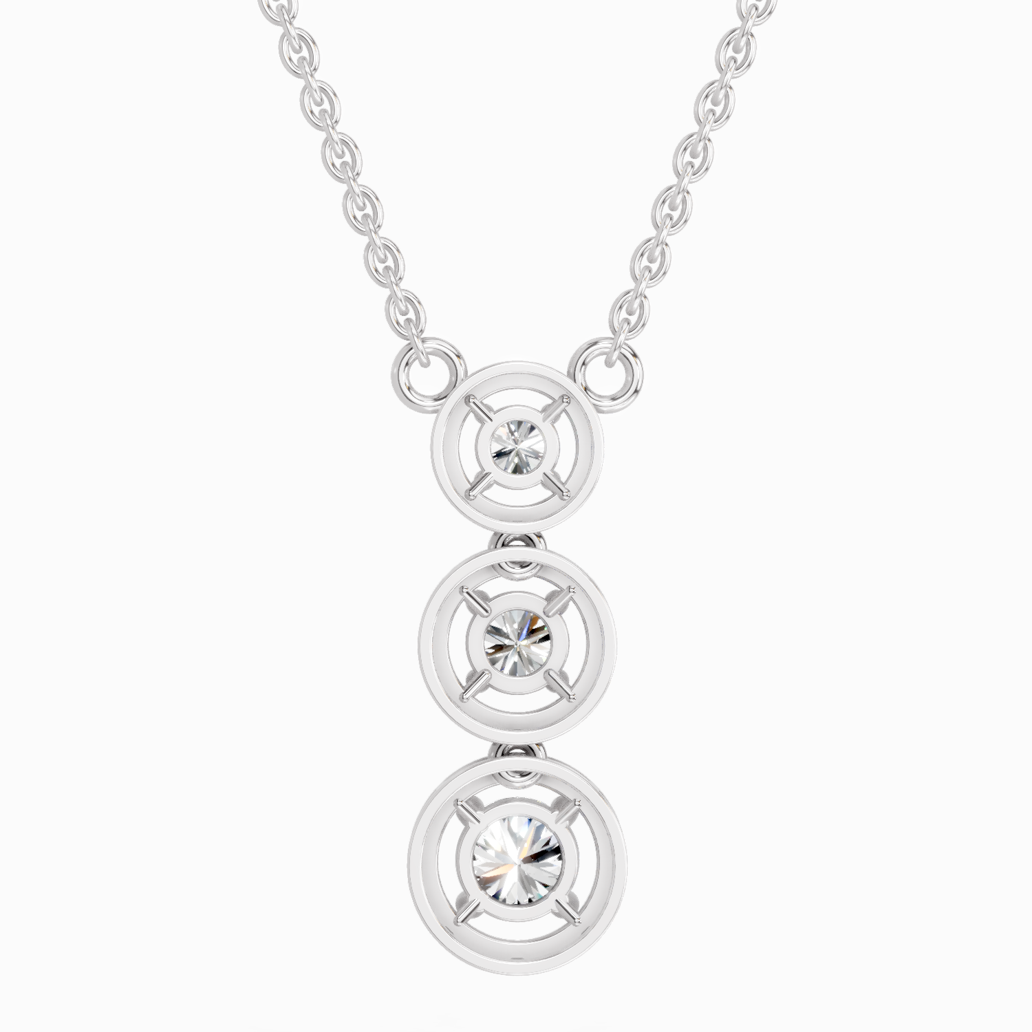 1.43 Carat Round Three Stone Halo Pendant Necklace 14K - White Gold