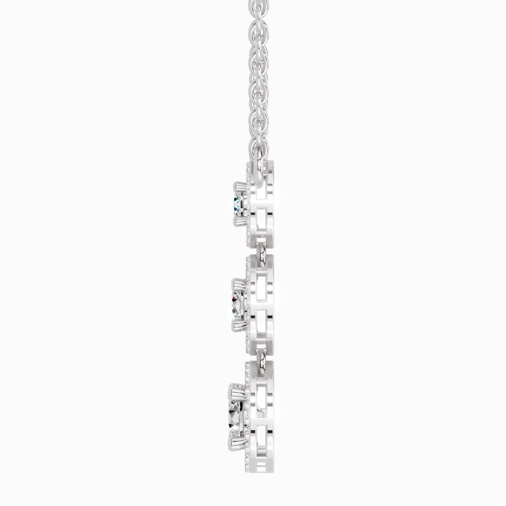 1.43 Carat Round Three Stone Halo Pendant Necklace 14K - White Gold