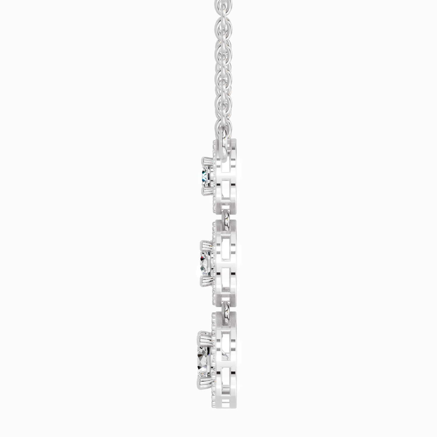 1.43 Carat Round Three Stone Halo Pendant Necklace 14K - White Gold