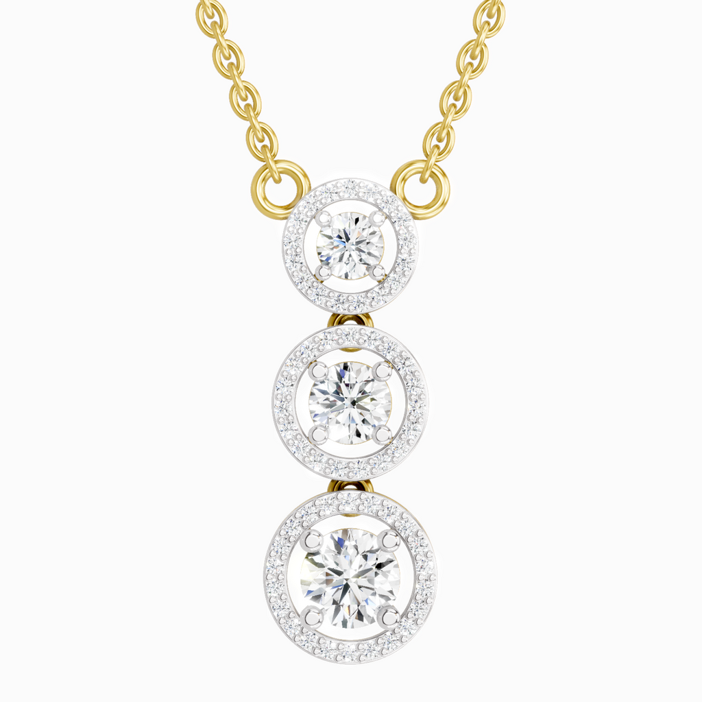1.43 Carat Round Three Stone Halo Pendant Necklace 14K