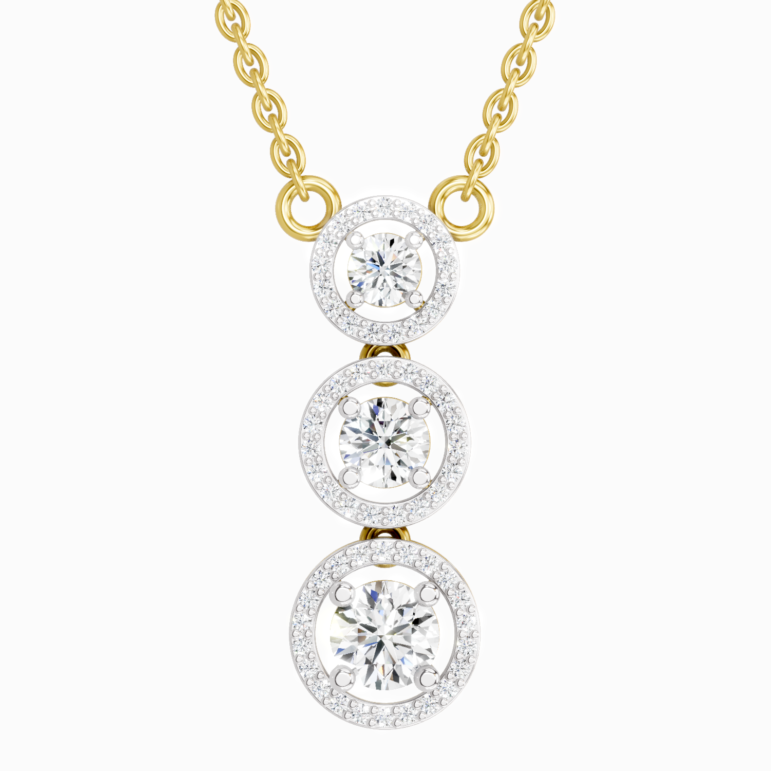 1.43 Carat Round Three Stone Halo Pendant Necklace 14K
