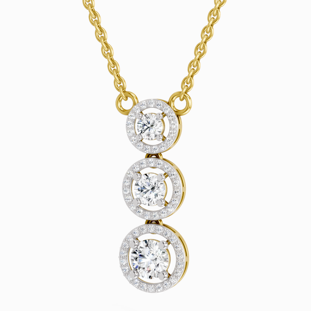 1.43 Carat Round Three Stone Halo Pendant Necklace 14K