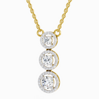 1.43 Carat Round Three Stone Halo Pendant Necklace 14K