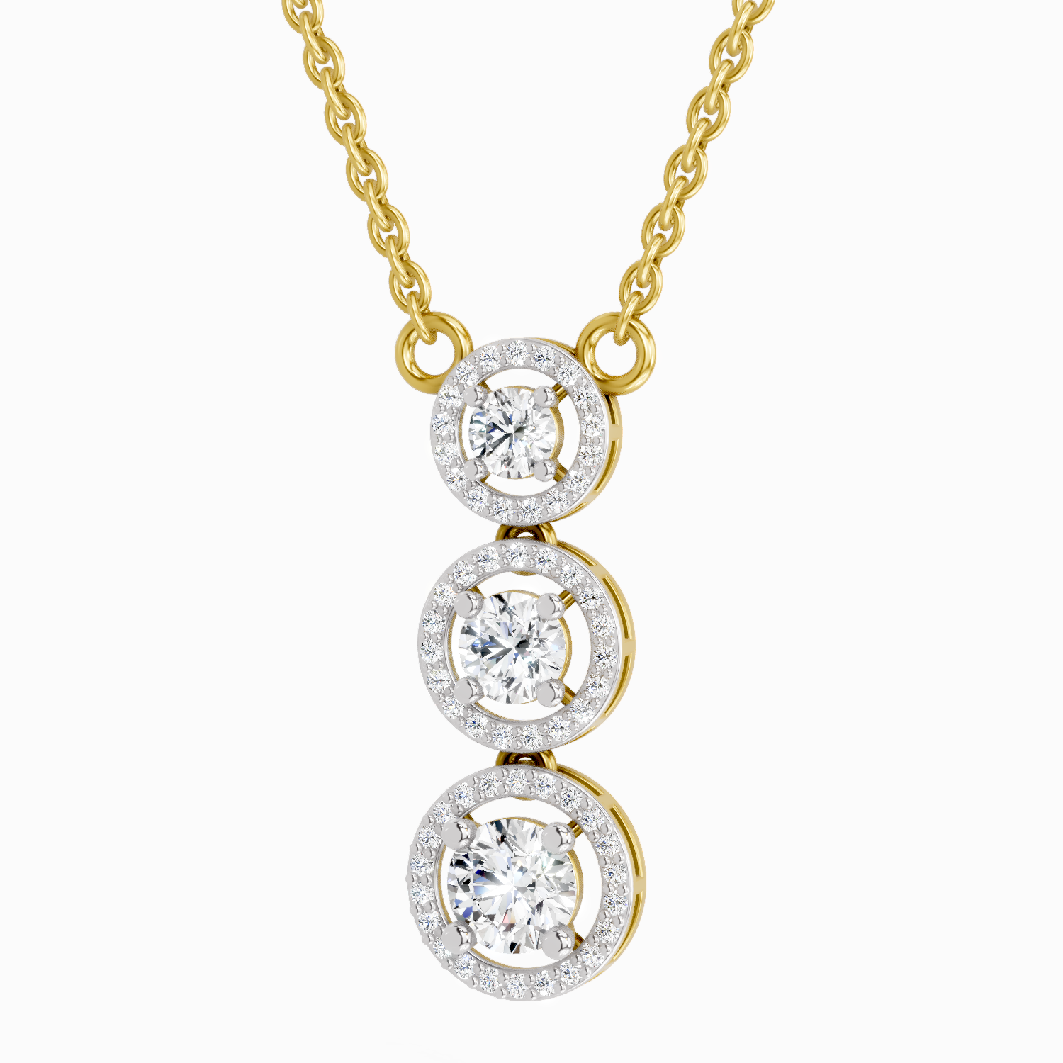 1.43 Carat Round Three Stone Halo Pendant Necklace 14K