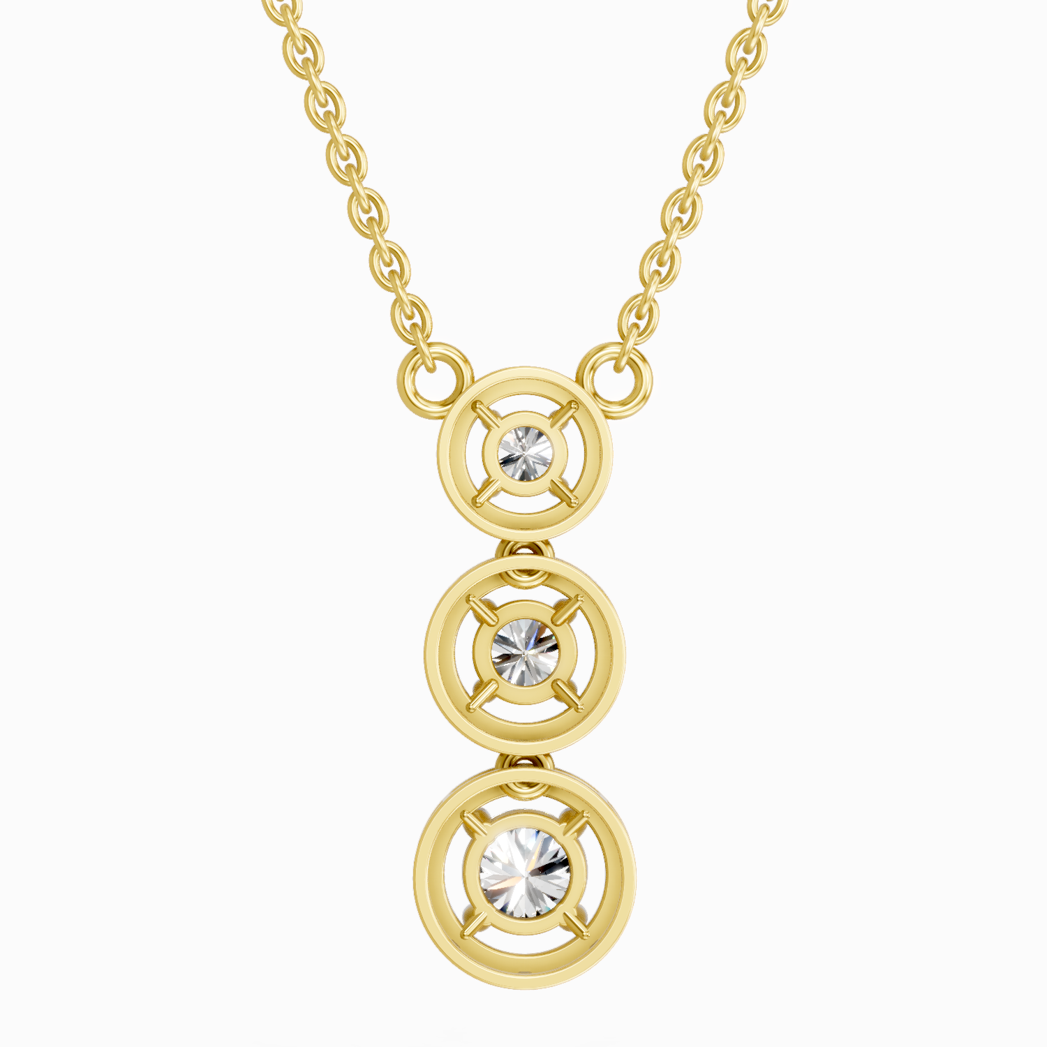 1.43 Carat Round Three Stone Halo Pendant Necklace 14K