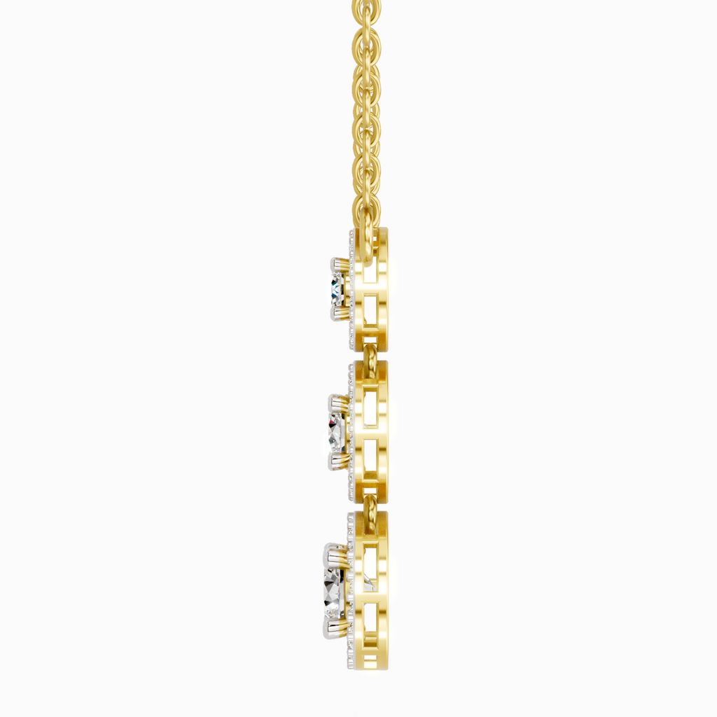 1.43 Carat Round Three Stone Halo Pendant Necklace 14K