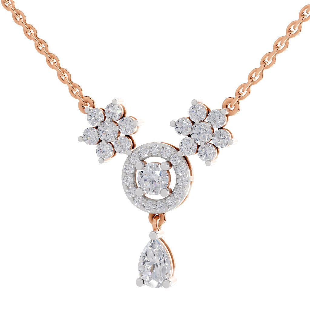 1.48 Carat Pear Floral Cluster Drop Diamond Necklace 14K - Rose Gold