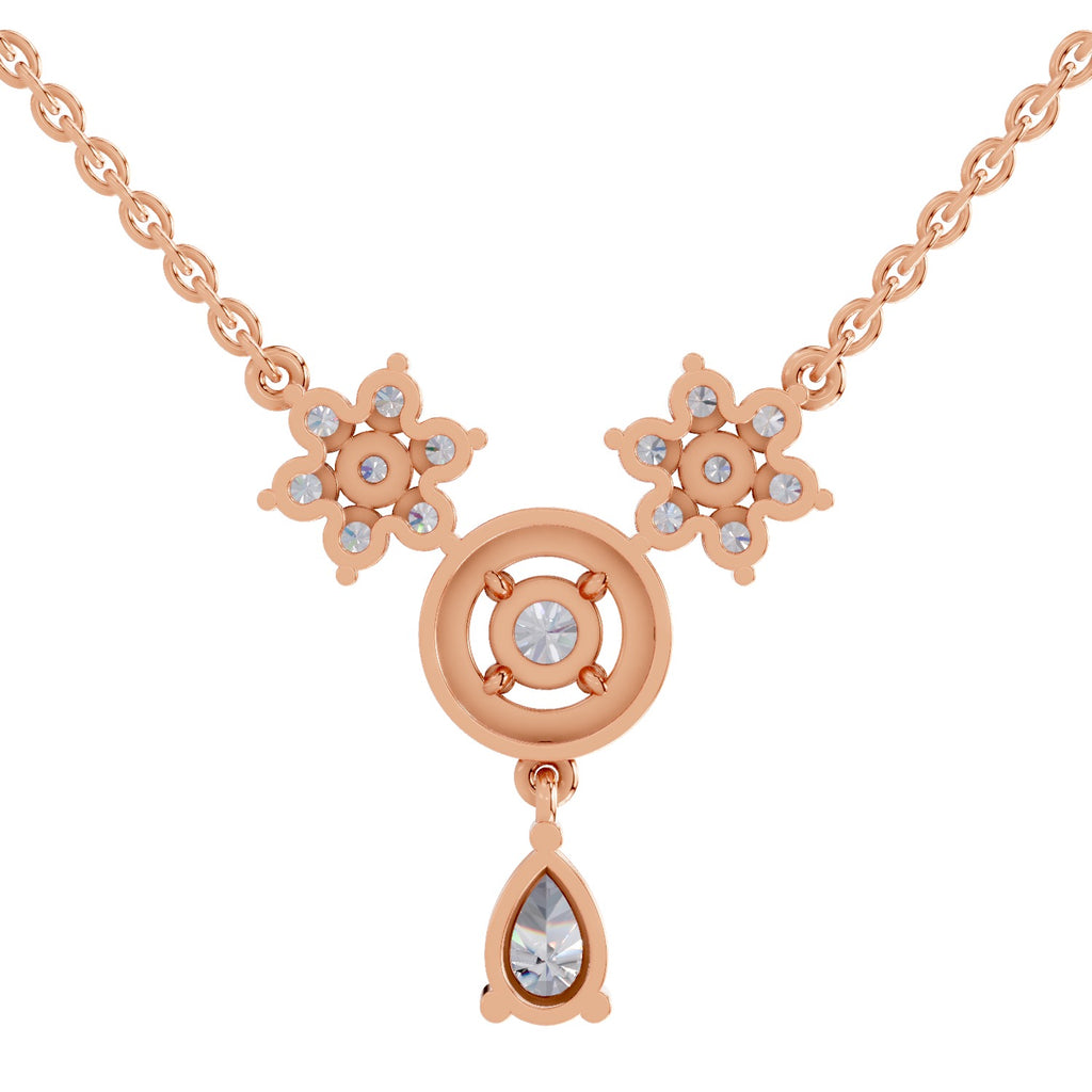 1.48 Carat Pear Floral Cluster Drop Diamond Necklace 14K - Rose Gold