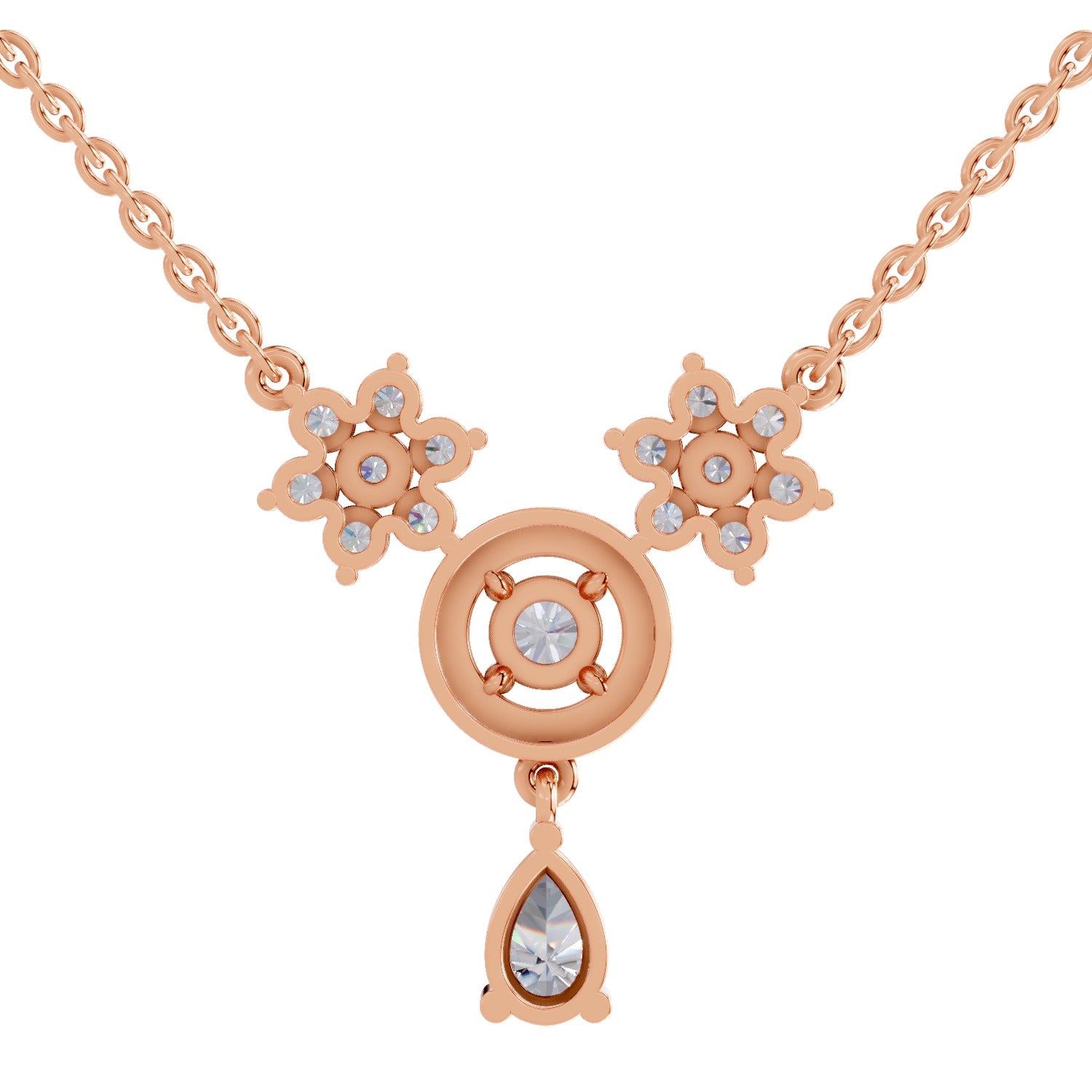 1.48 Carat Pear Floral Cluster Drop Diamond Necklace 14K - Rose Gold