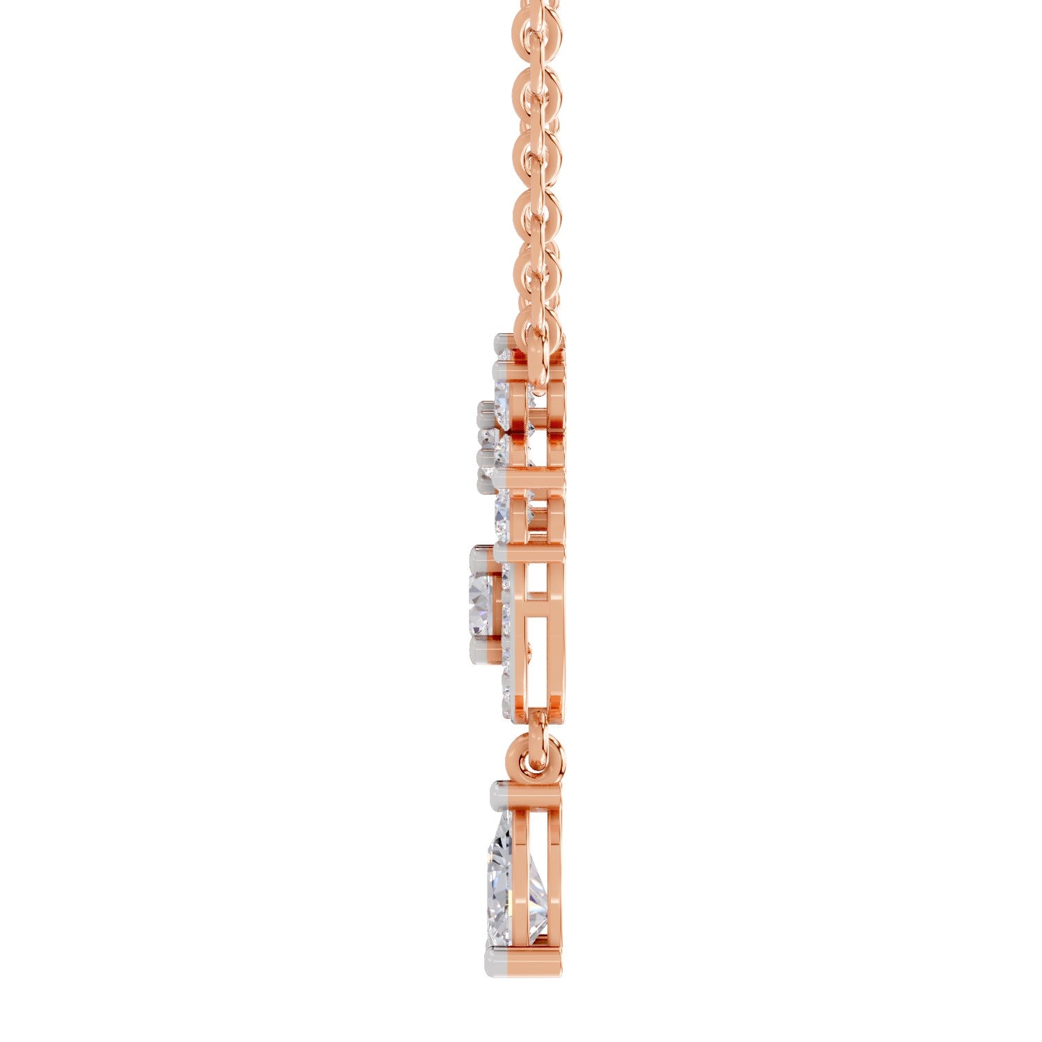 1.48 Carat Pear Floral Cluster Drop Diamond Necklace 14K - Rose Gold