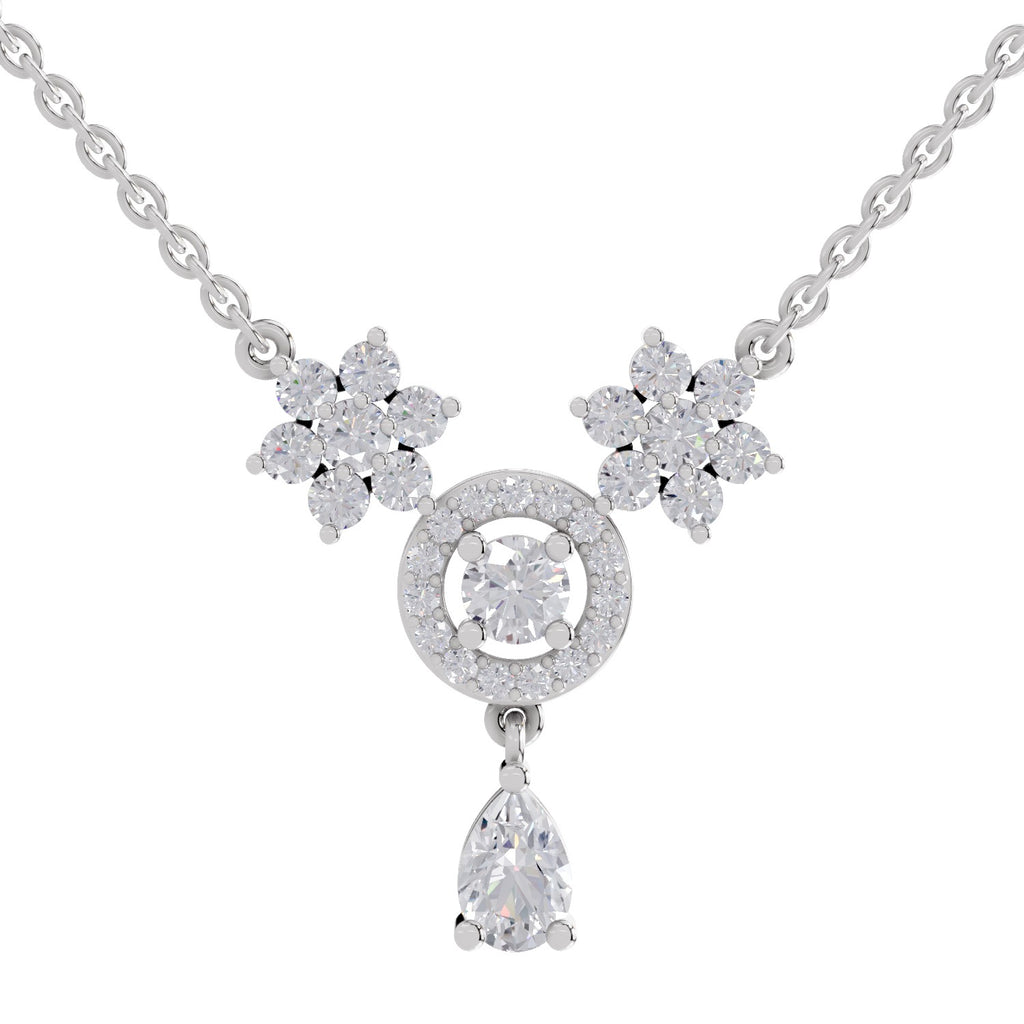 1.48 Carat Pear Floral Cluster Drop Diamond Necklace 14K - White Gold