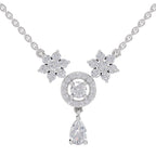 1.48 Carat Pear Floral Cluster Drop Diamond Necklace 14K - White Gold