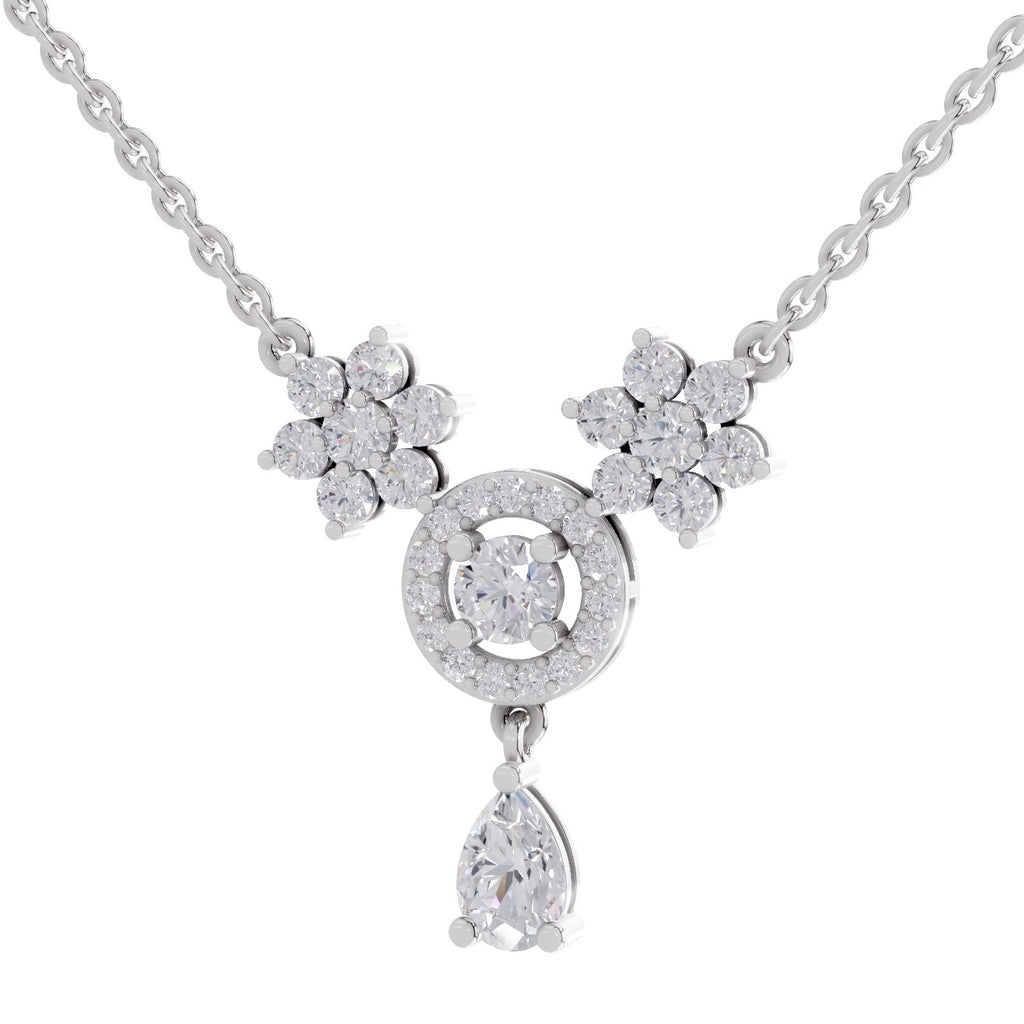 1.48 Carat Pear Floral Cluster Drop Diamond Necklace 14K - White Gold