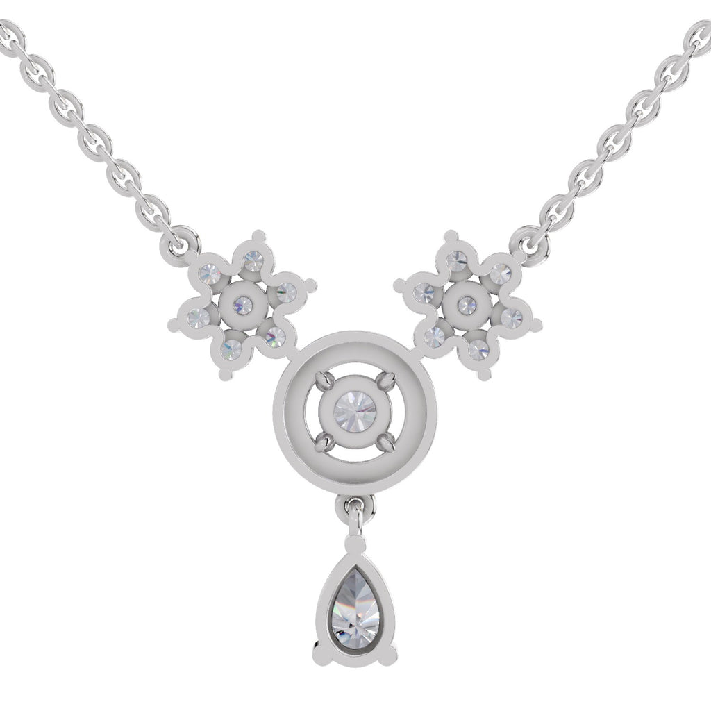 1.48 Carat Pear Floral Cluster Drop Diamond Necklace 14K - White Gold