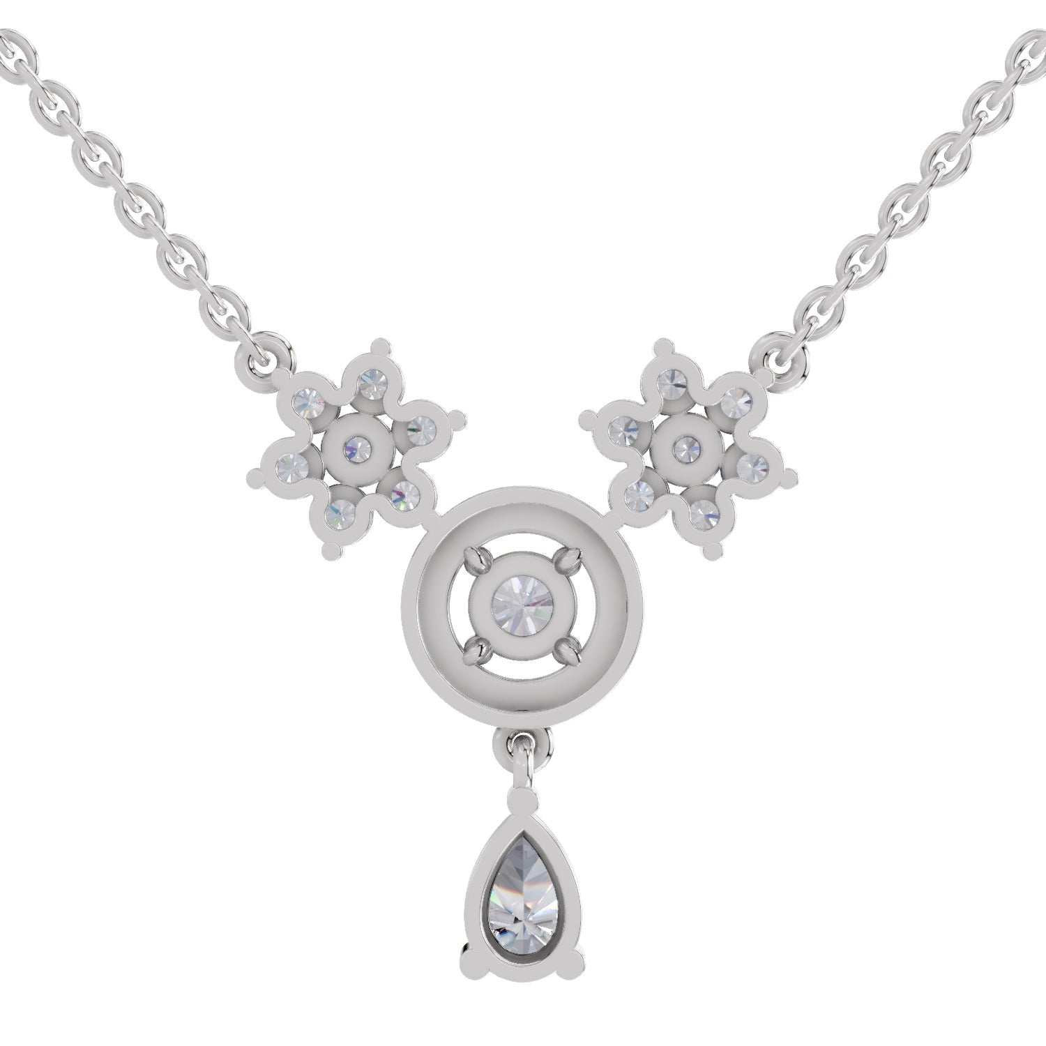 1.48 Carat Pear Floral Cluster Drop Diamond Necklace 14K - White Gold