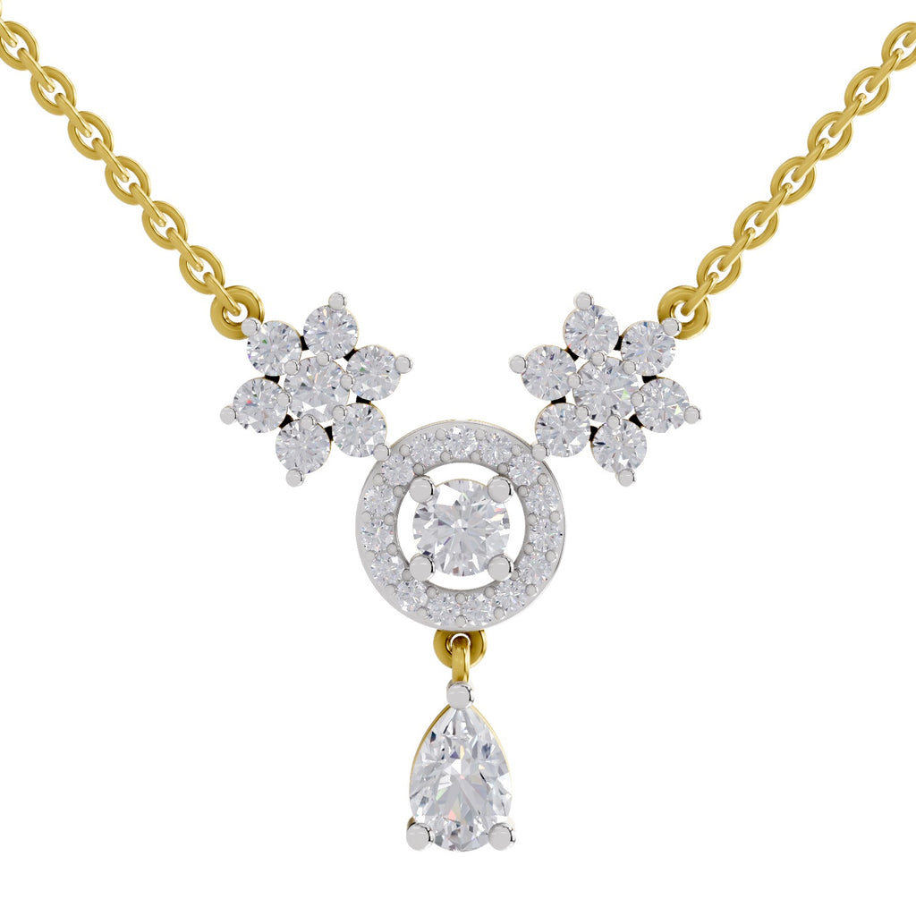 1.48 Carat Pear Floral Cluster Drop Diamond Necklace 14K