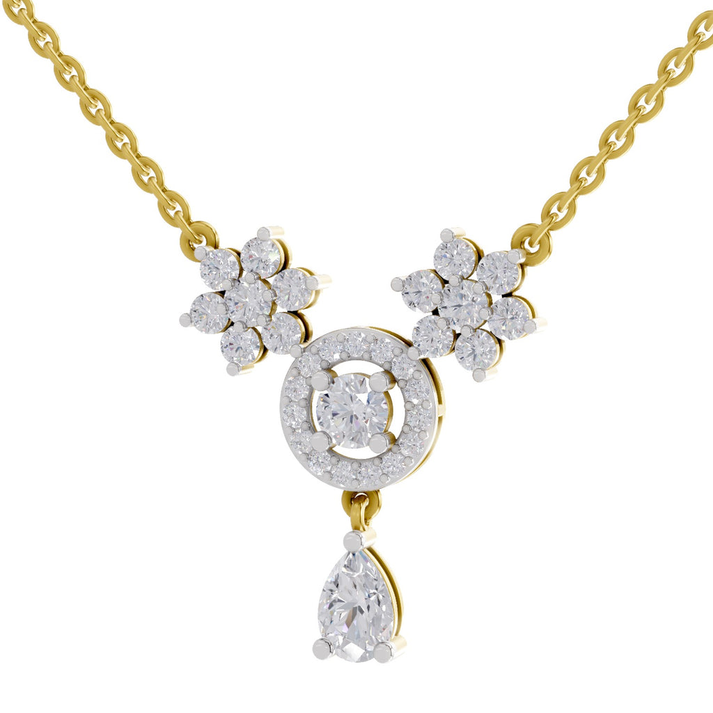 1.48 Carat Pear Floral Cluster Drop Diamond Necklace 14K