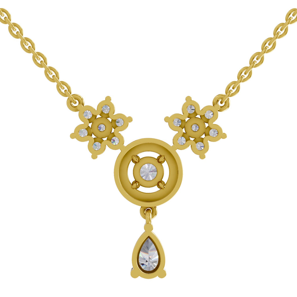 1.48 Carat Pear Floral Cluster Drop Diamond Necklace 14K