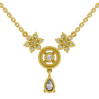 1.48 Carat Pear Floral Cluster Drop Diamond Necklace 14K