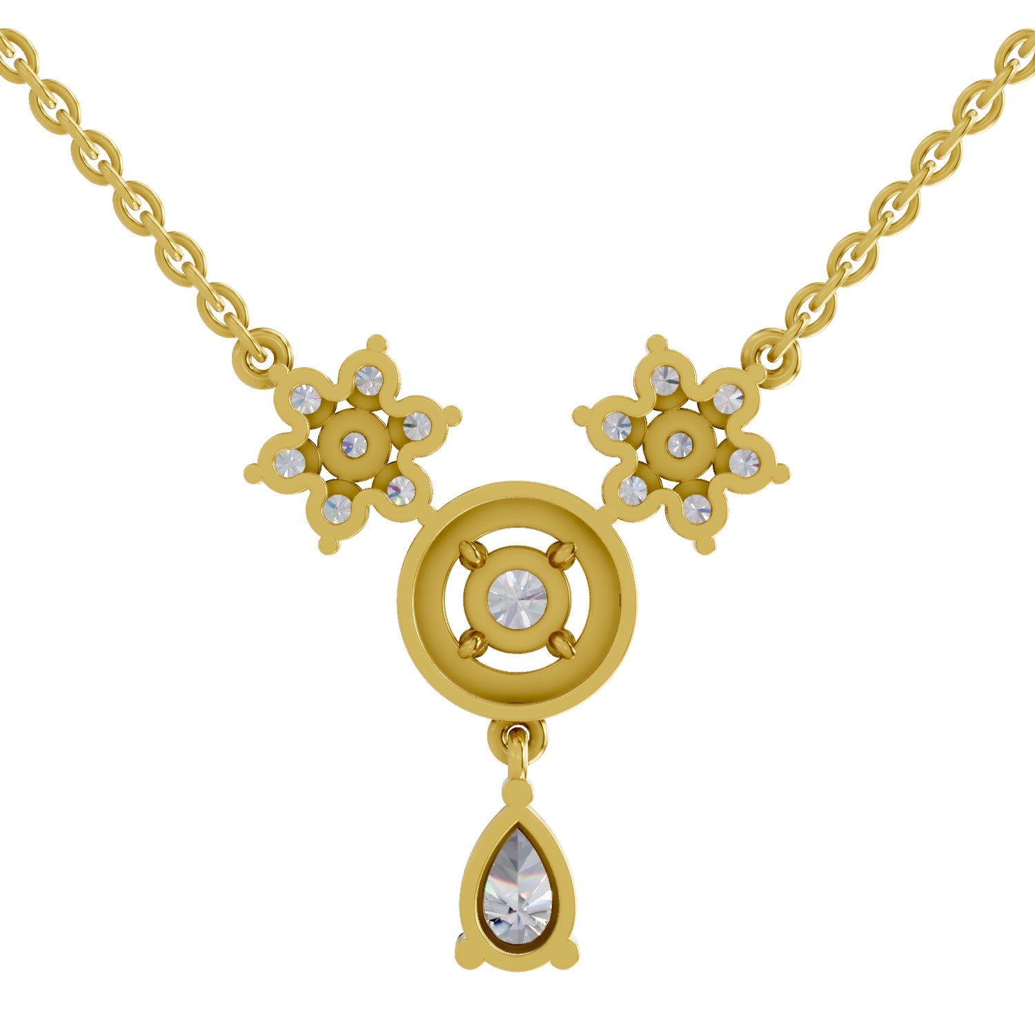 1.48 Carat Pear Floral Cluster Drop Diamond Necklace 14K
