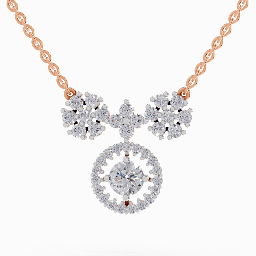 1.50 Carat Cluster Diamond Pendant Necklace 14K - Rose Gold