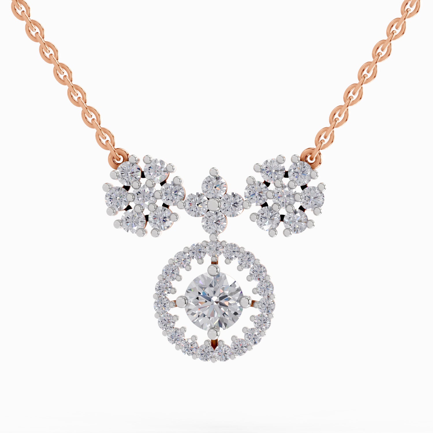 1.50 Carat Cluster Diamond Pendant Necklace 14K - Rose Gold