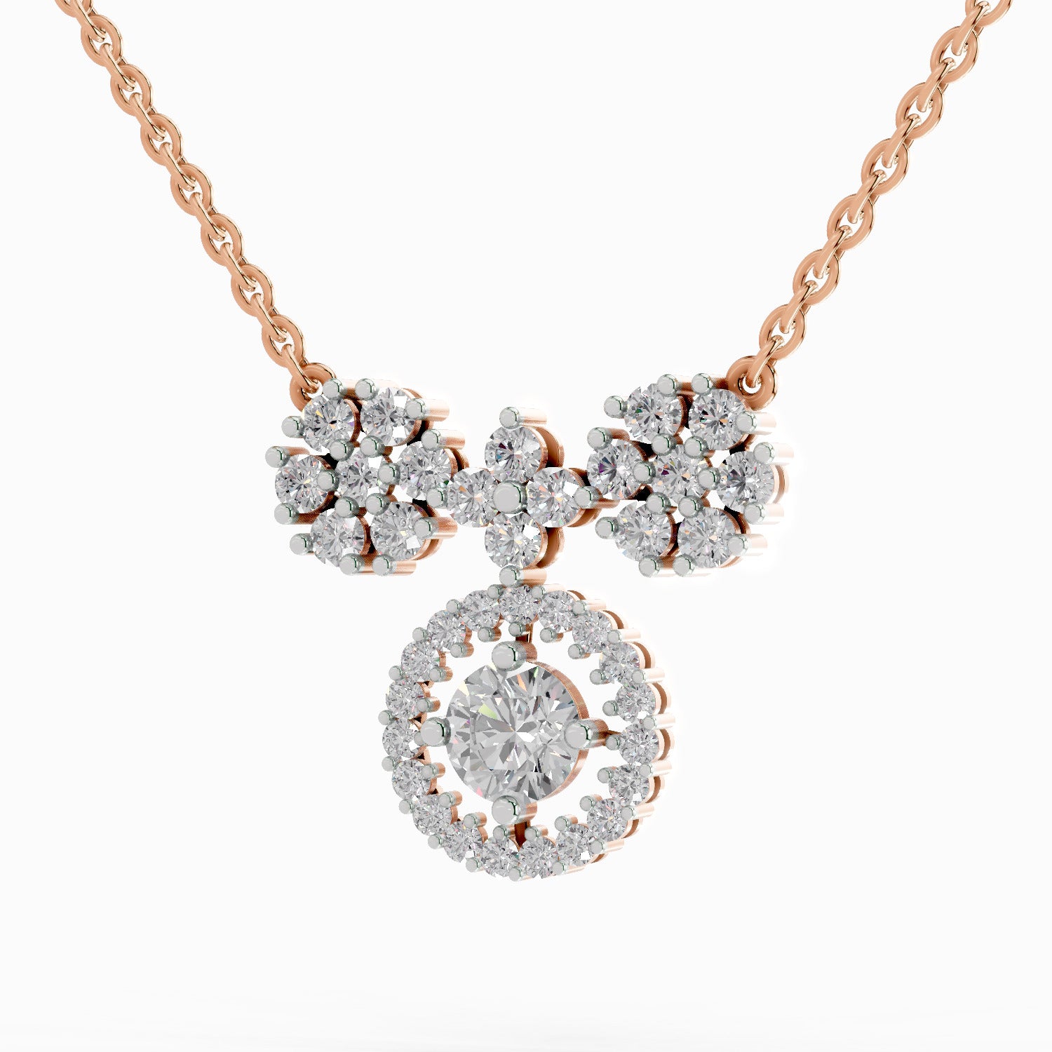 1.50 Carat Cluster Diamond Pendant Necklace 14K - Rose Gold