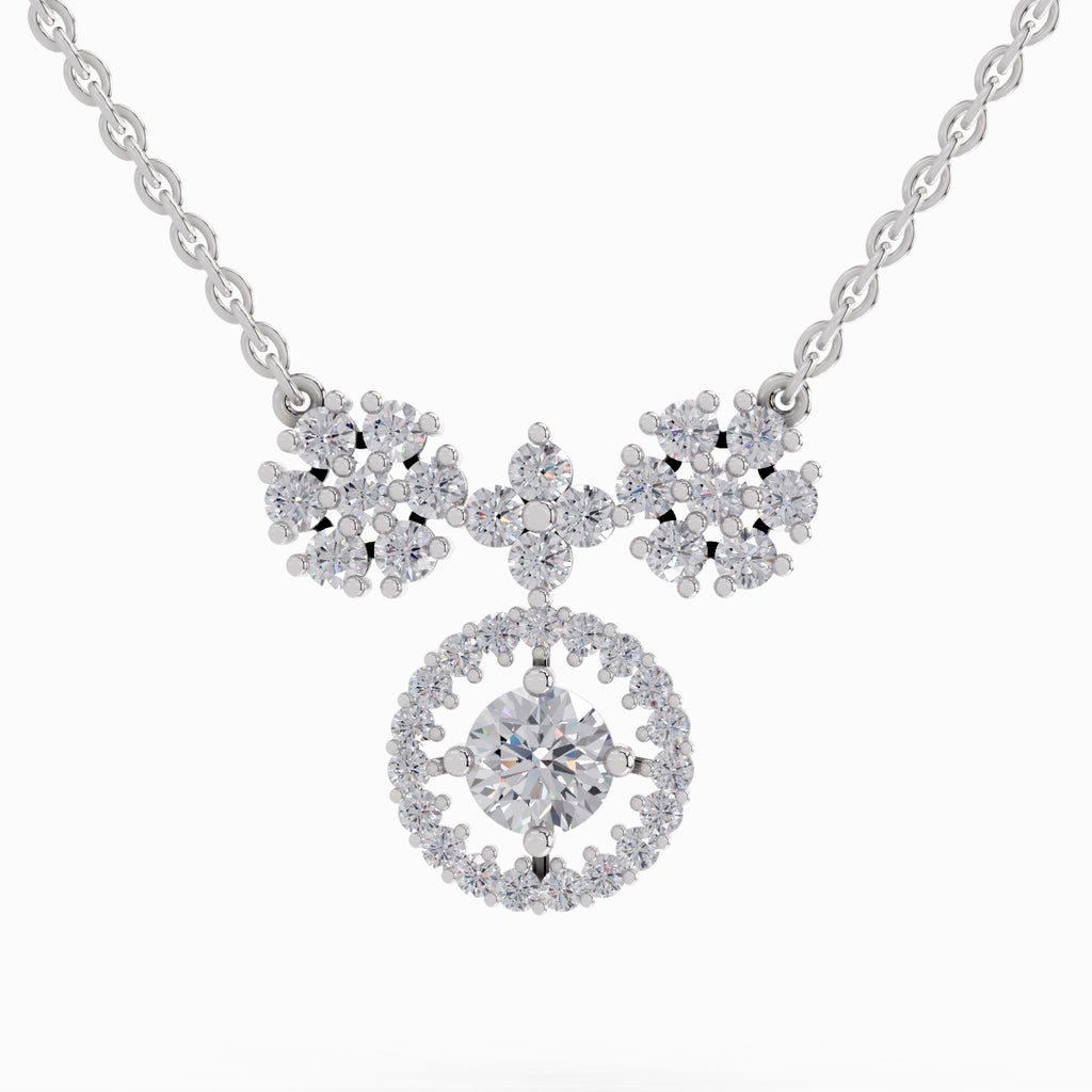 1.50 Carat Cluster Diamond Pendant Necklace 14K - White Gold