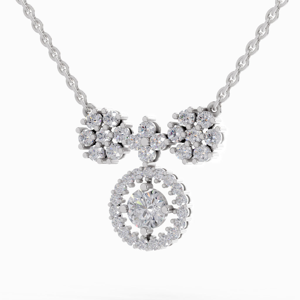 1.50 Carat Cluster Diamond Pendant Necklace 14K - White Gold