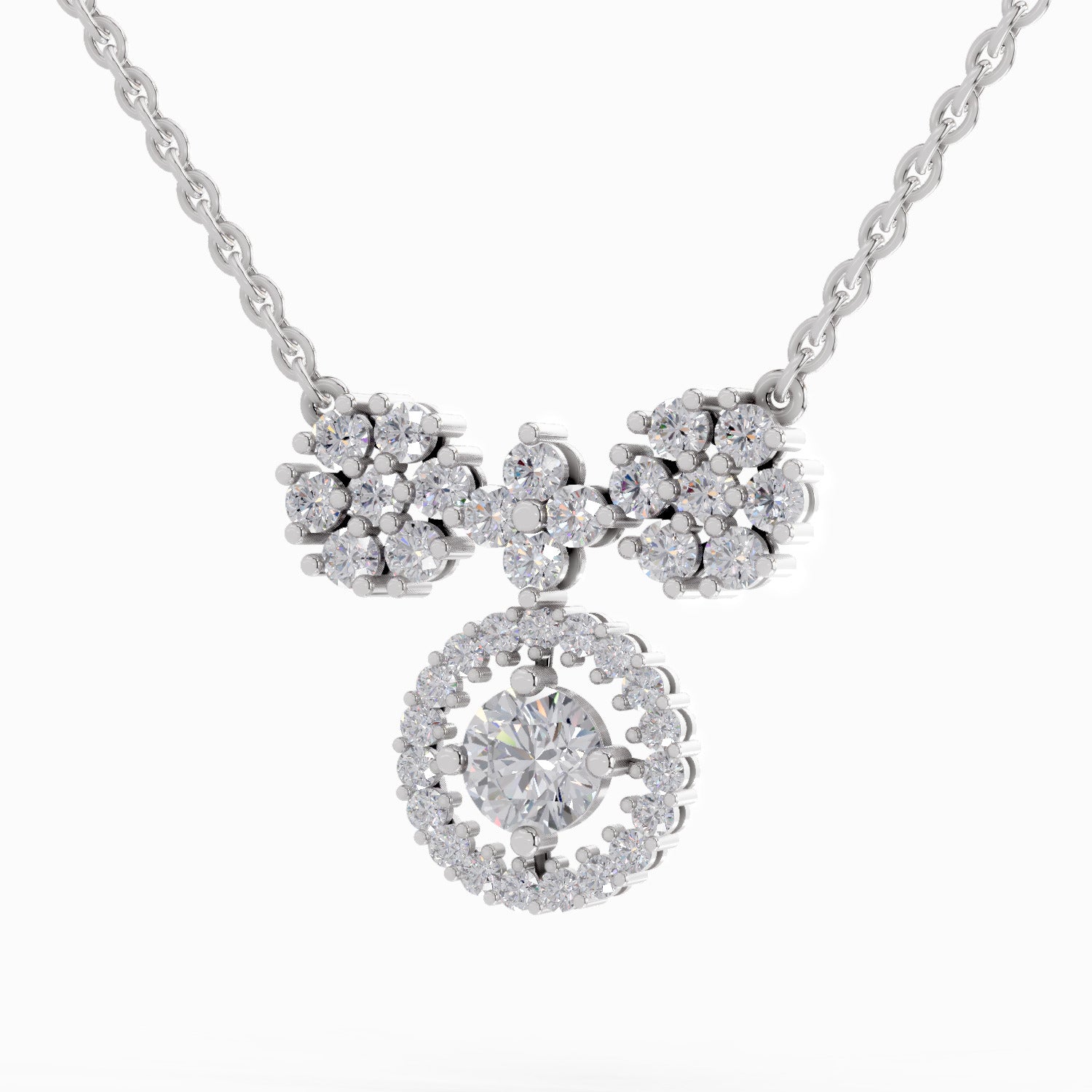 1.50 Carat Cluster Diamond Pendant Necklace 14K - White Gold